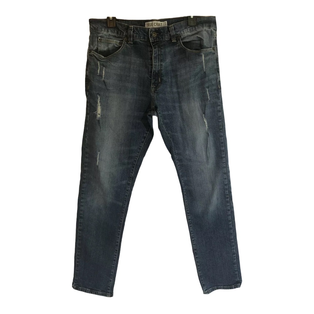 True Craft Tapered Distressed Dark Wash Jeans Men's Size 34x30